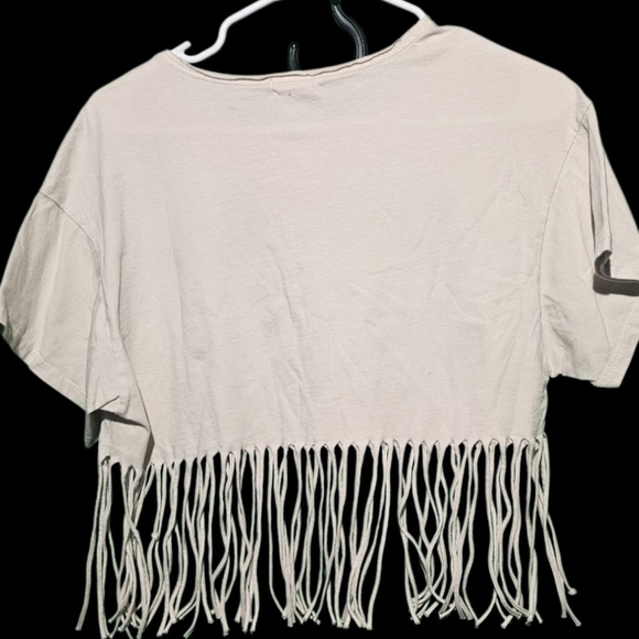 Altar'd State Cream Nashville Fringe Crop Top Size Medium EUC 20 PTP - Picture 2 of 4